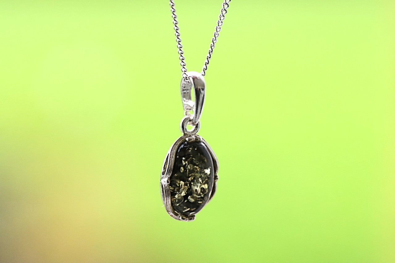 Green Amber Gem on Sterling Silver