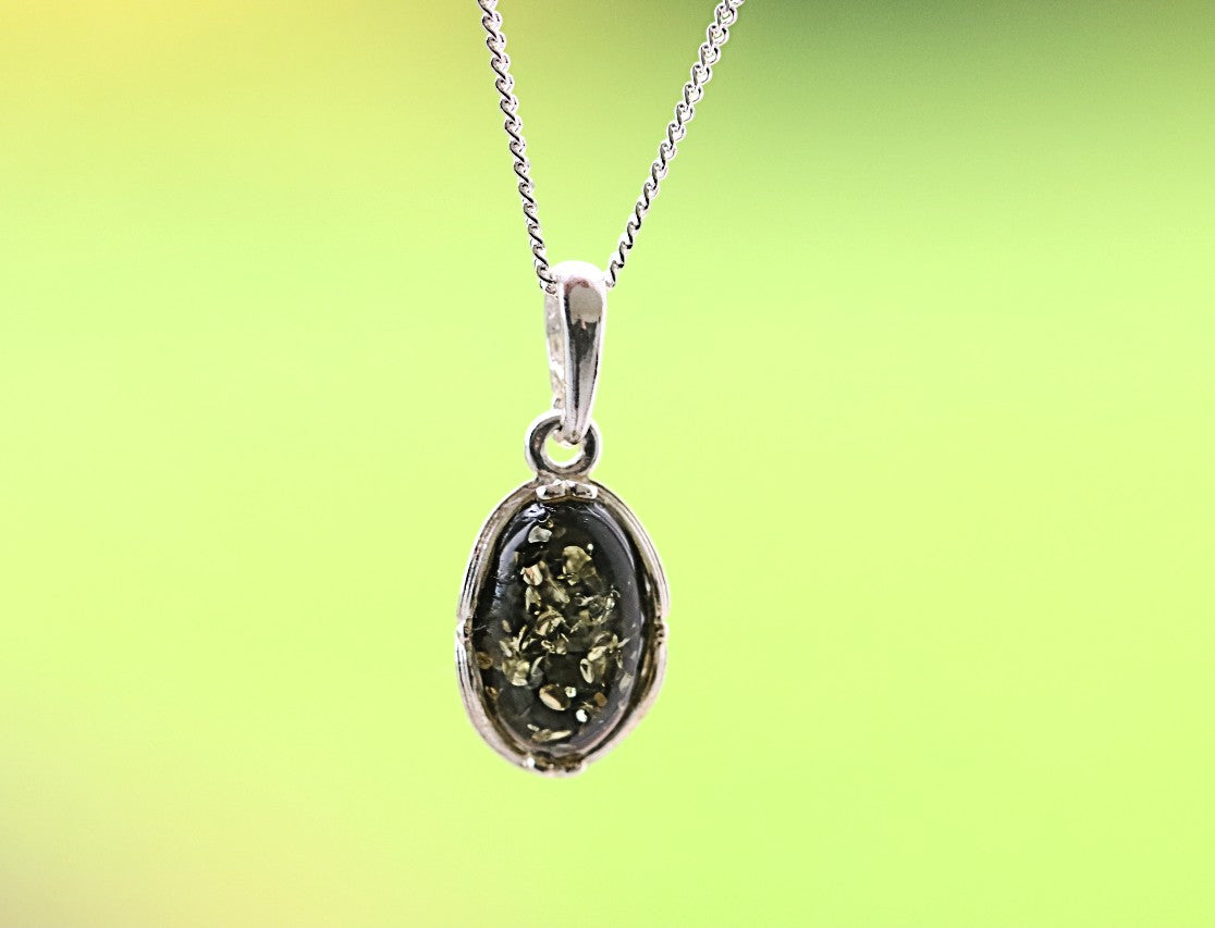 Green Amber Gem on Sterling Silver