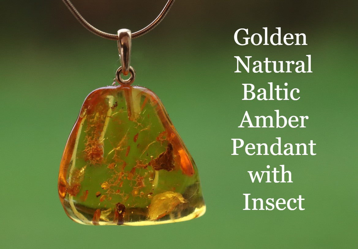 Golden Amber Pendant with Insect