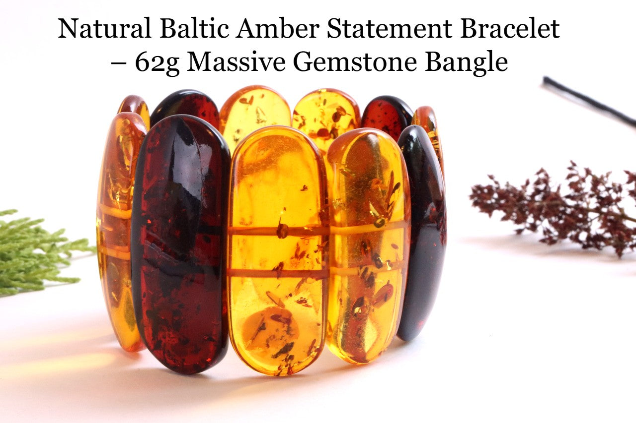 Natural Baltic Amber Statement Bracelet – 62g Massive Gemstone Bangle