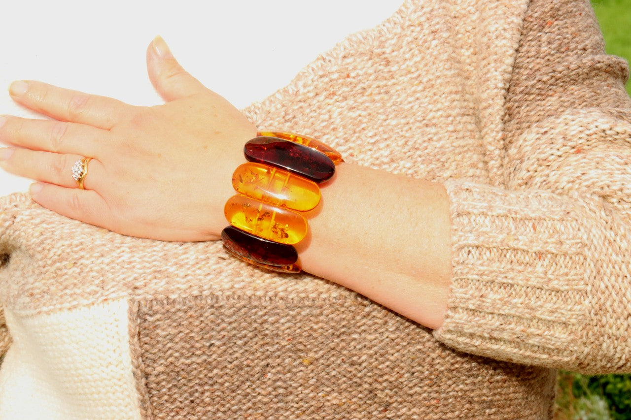 Natural Baltic Amber Statement Bracelet – 62g Massive Gemstone Bangle