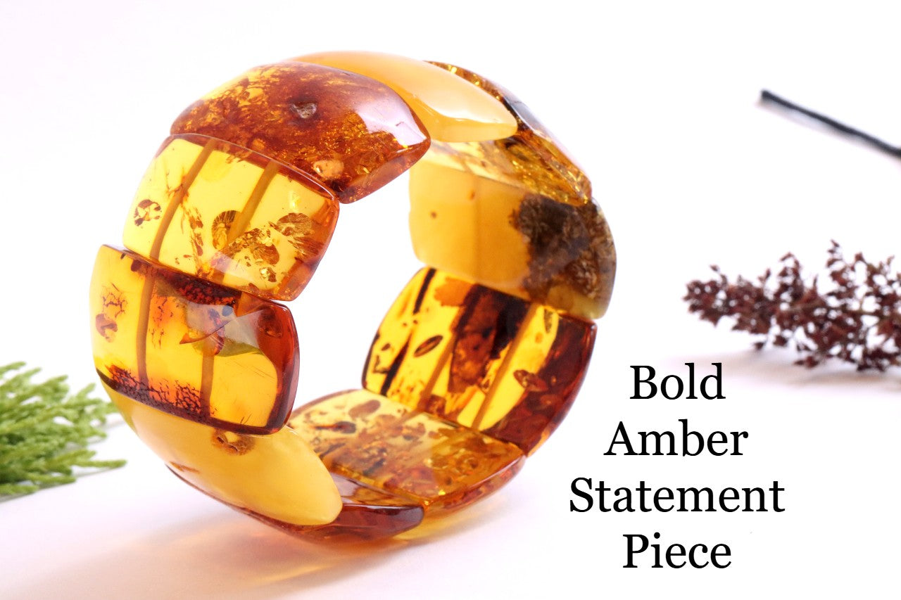 Natural Baltic Amber Statement Bracelet – 56g Massive Gemstone Bangle