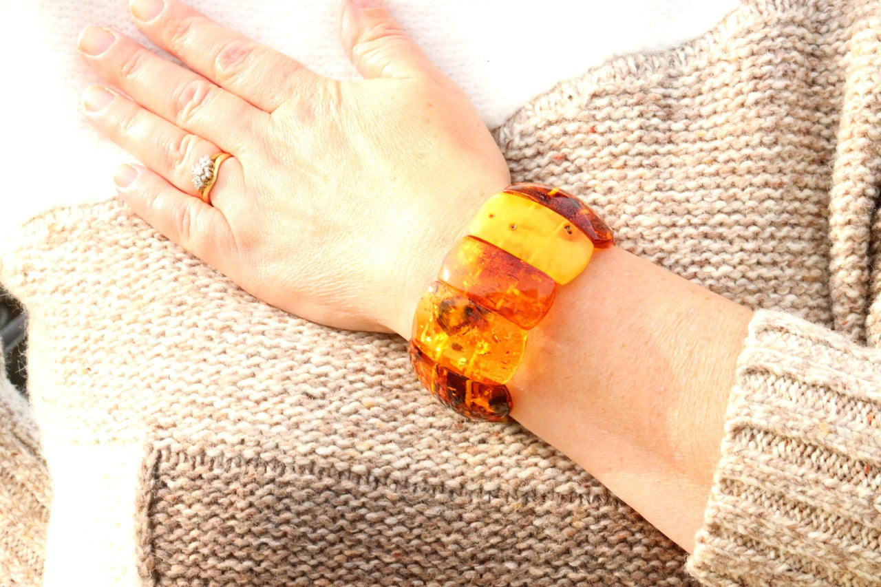 Natural Baltic Amber Statement Bracelet – 56g Massive Gemstone Bangle