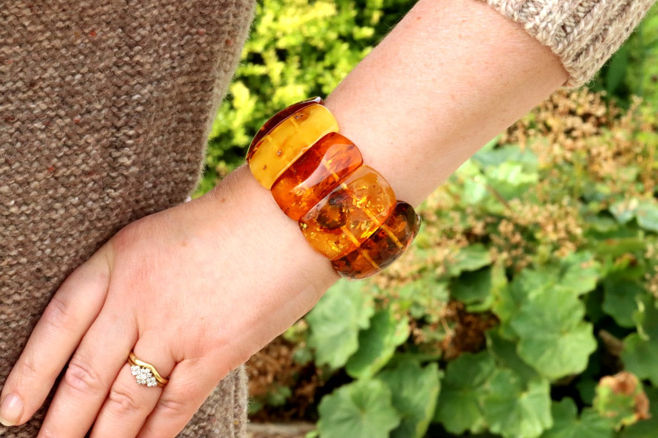 Natural Baltic Amber Statement Bracelet – 56g Massive Gemstone Bangle