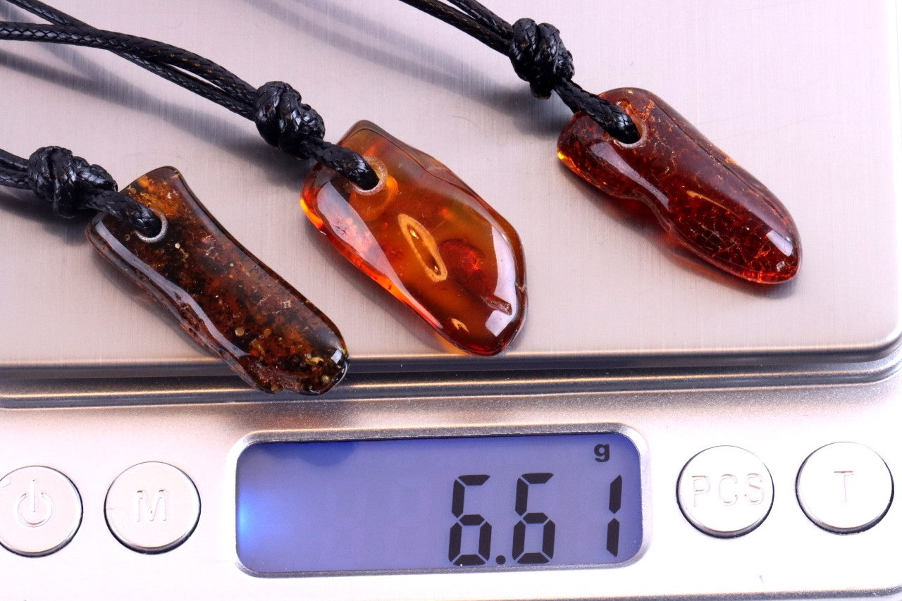 Set of 3 Small Amber Amulets – Natural Handmade Pendants