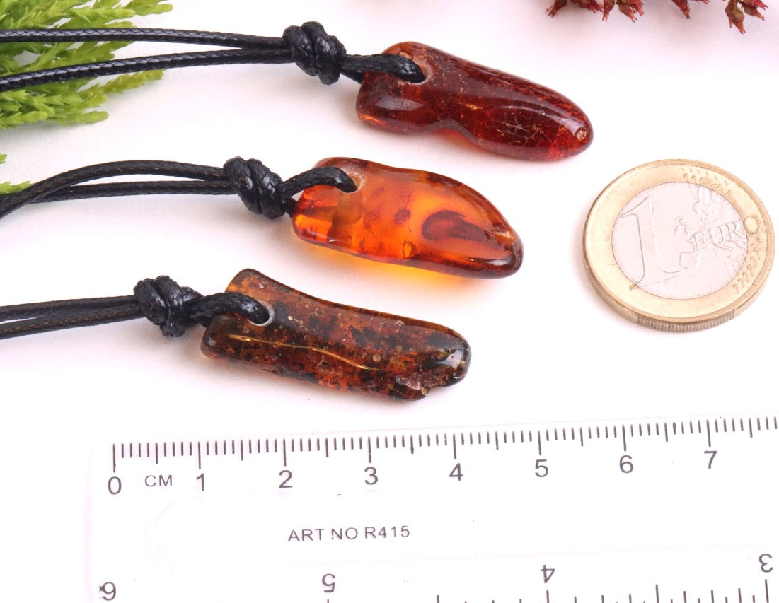 Set of 3 Small Amber Amulets – Natural Handmade Pendants