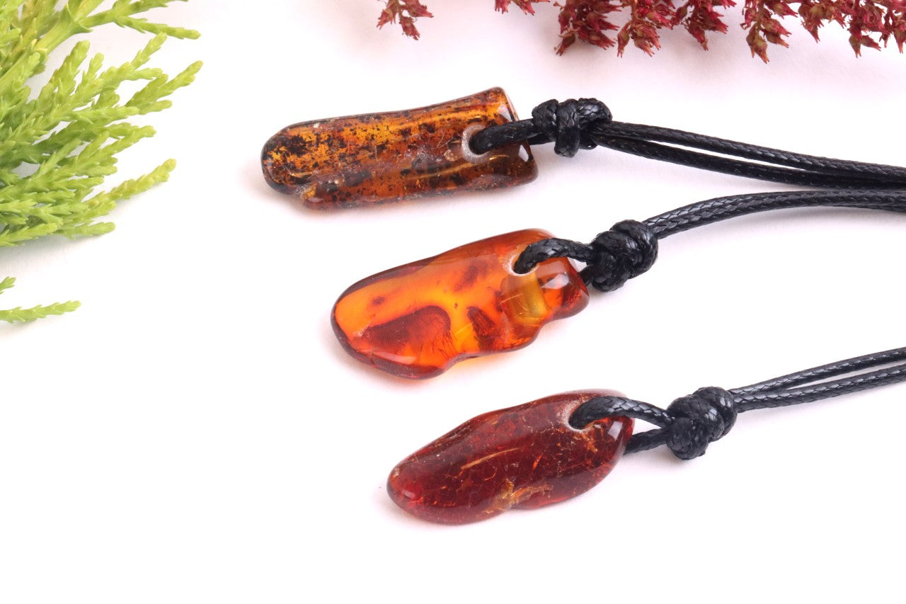 Set of 3 Small Amber Amulets – Natural Handmade Pendants
