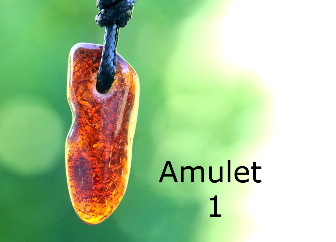 Set of 3 Small Amber Amulets – Natural Handmade Pendants