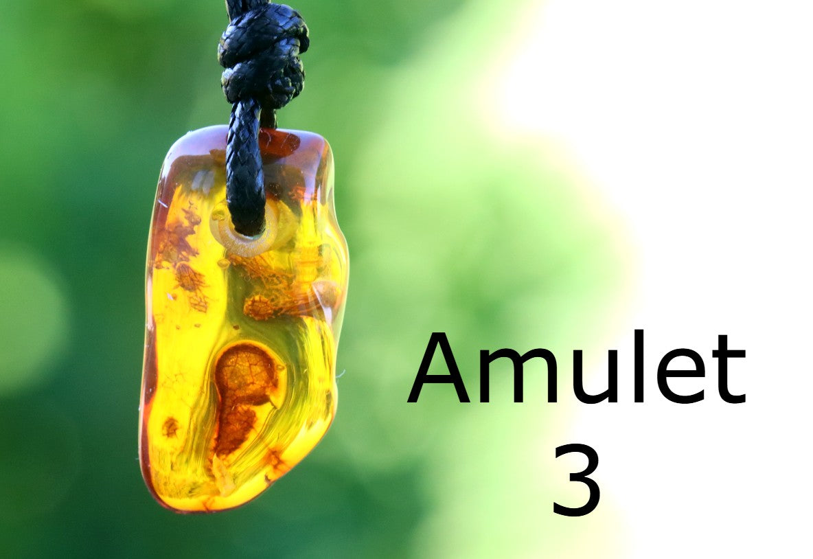 Set of 3 Small Amber Amulets – Natural Handmade Pendants