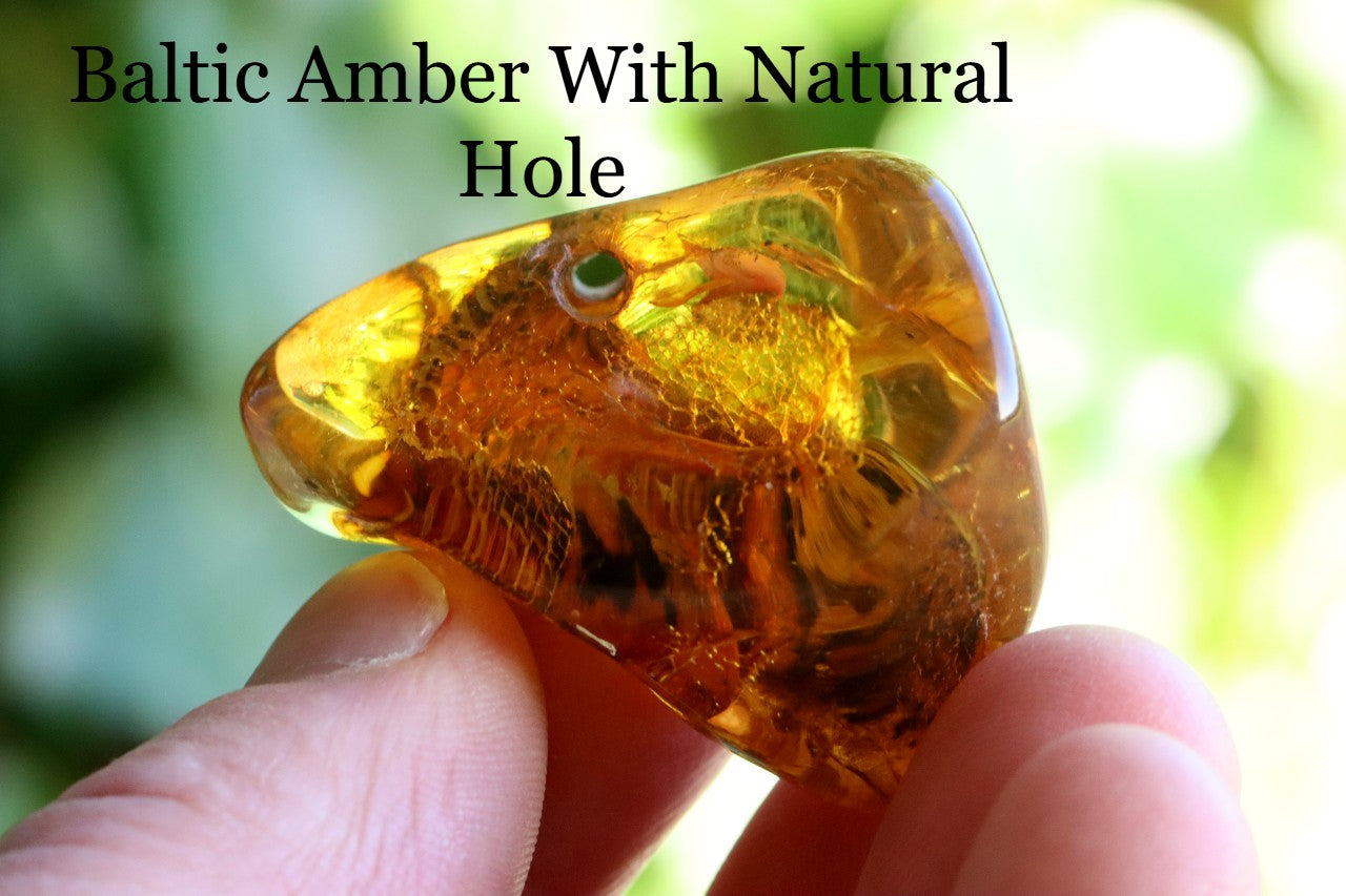 Natural Amber Gemstone with a Natural Hole