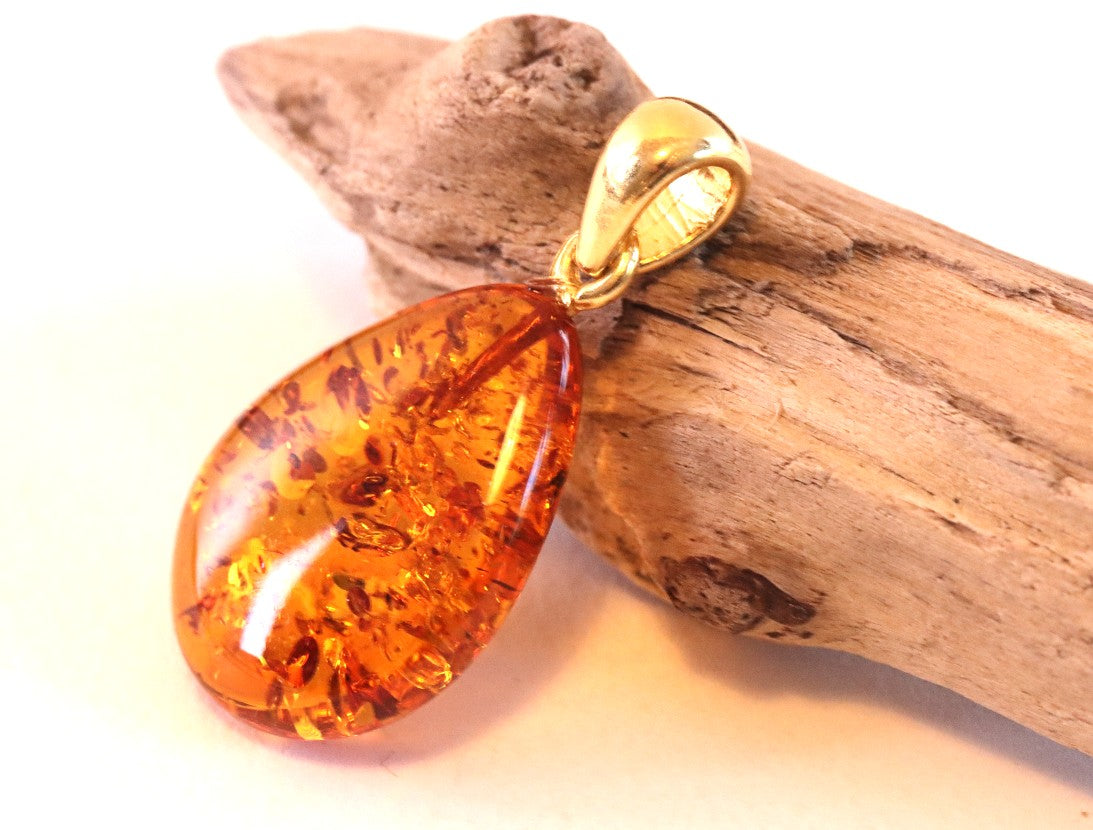 Baltic Amber Pendant On Gold Plated Silver