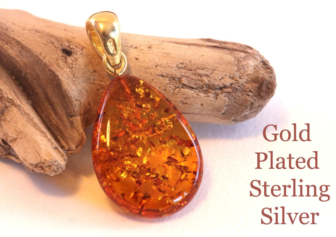 Baltic Amber Pendant On Gold Plated Silver