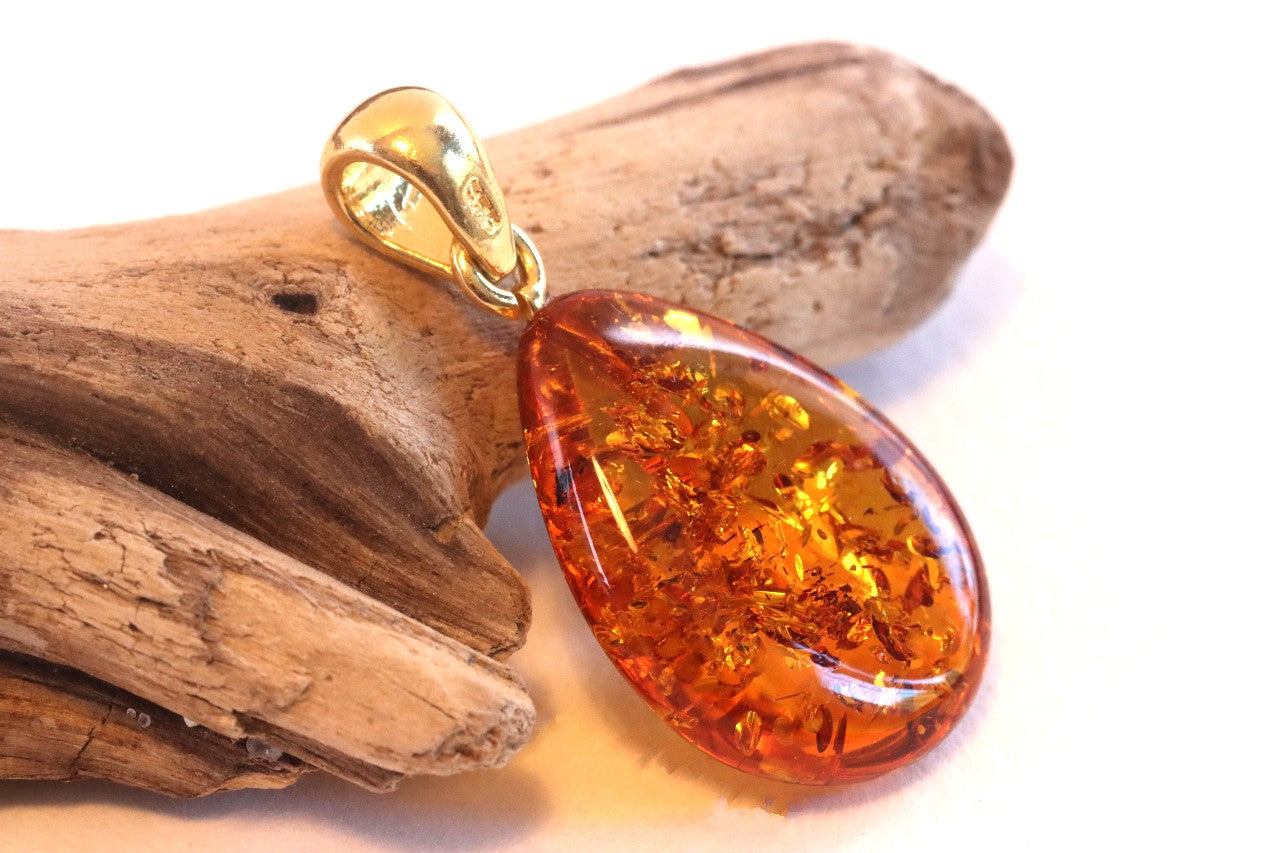 Baltic Amber Pendant On Gold Plated Silver