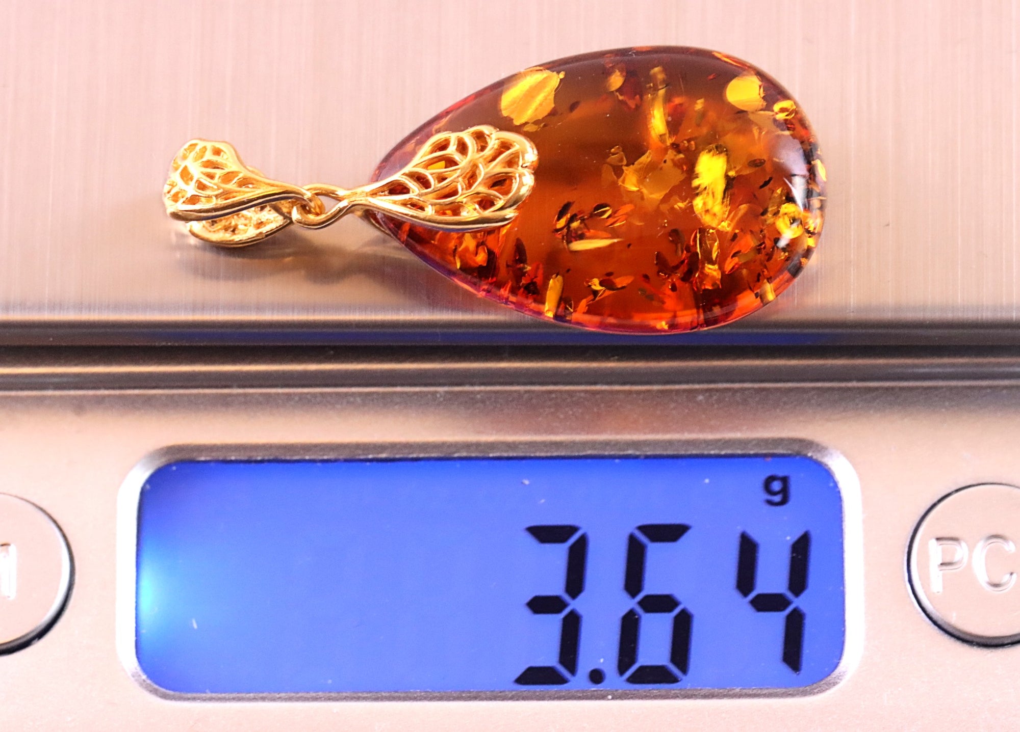 Special Offer 925 Gold Plated Silver Amber Gemstone Pendant Only One Available