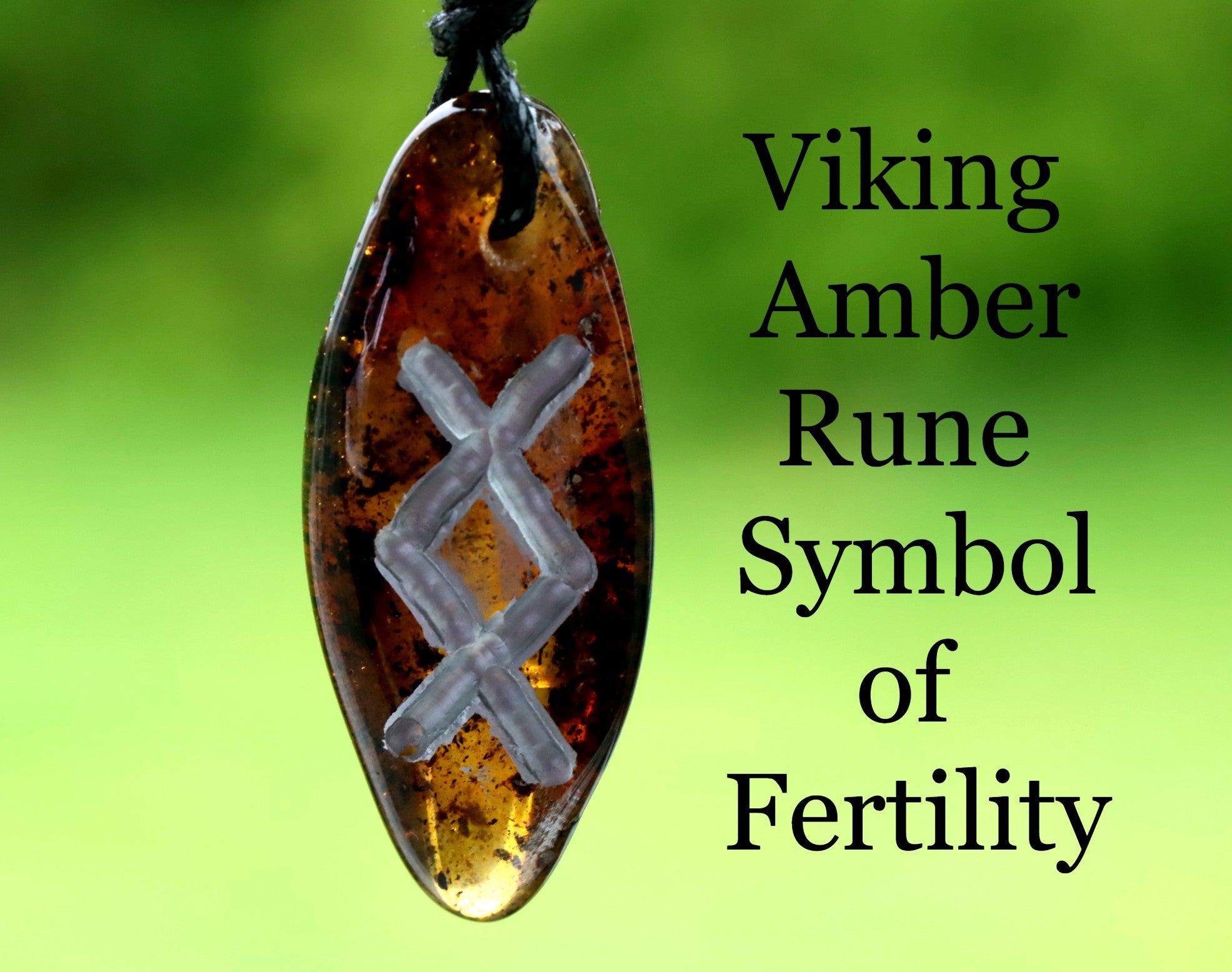 Viking Amber Rune Symbol of Fertility Healing Energy Amber Gemstone Amulet