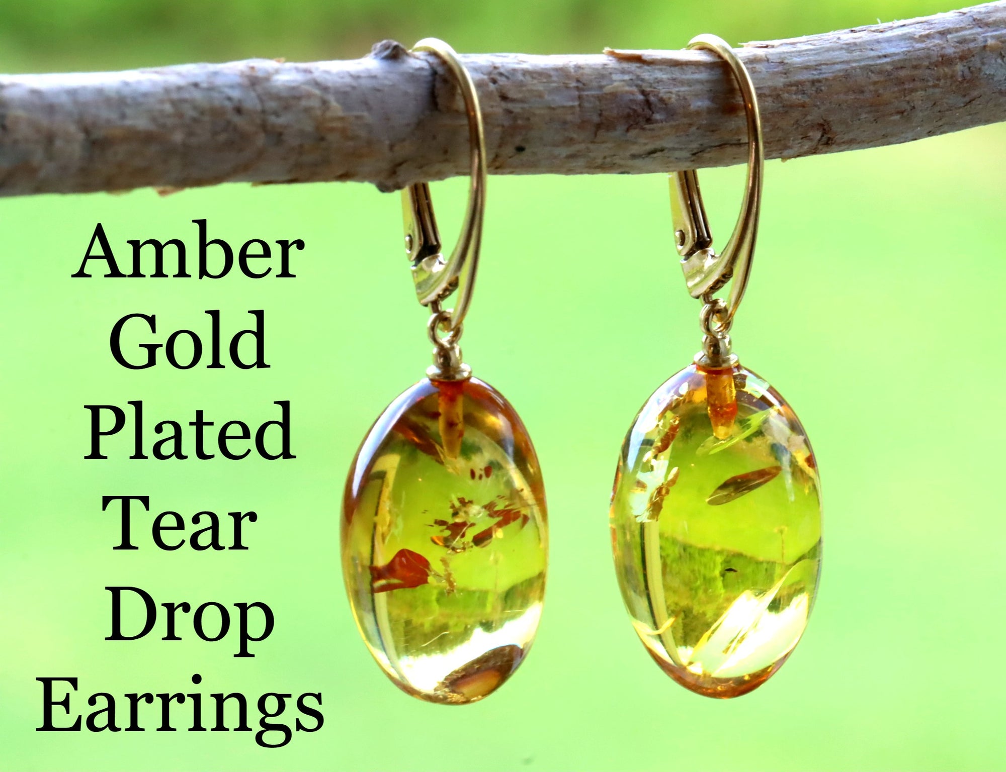 Special Offer Hand Made Baltic Amber Gold Plated Tear Drop Earrings