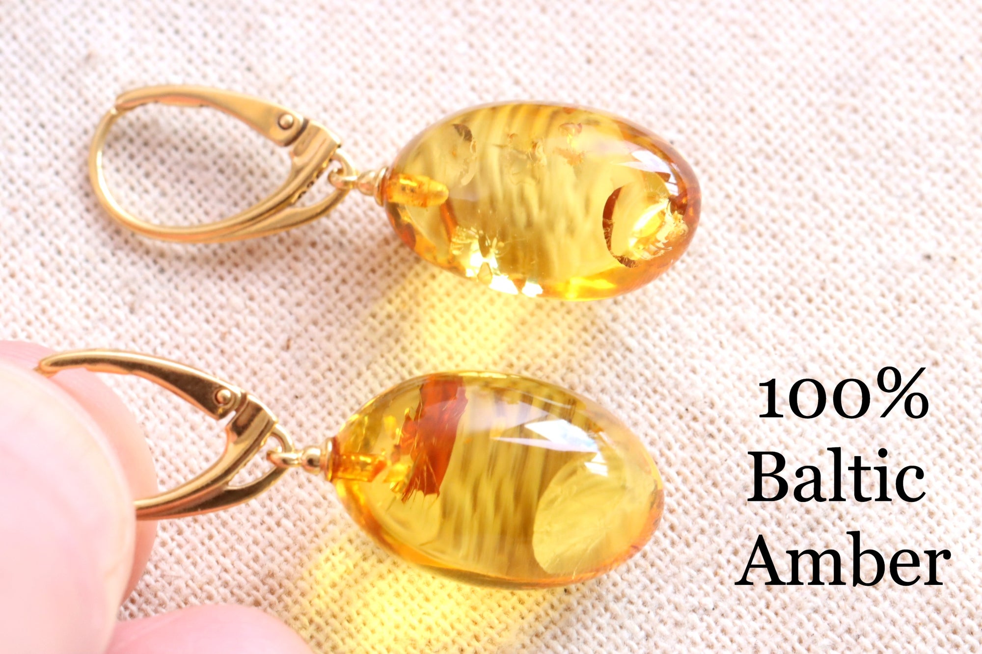 Special Offer Hand Made Baltic Amber Gold Plated Tear Drop Earrings