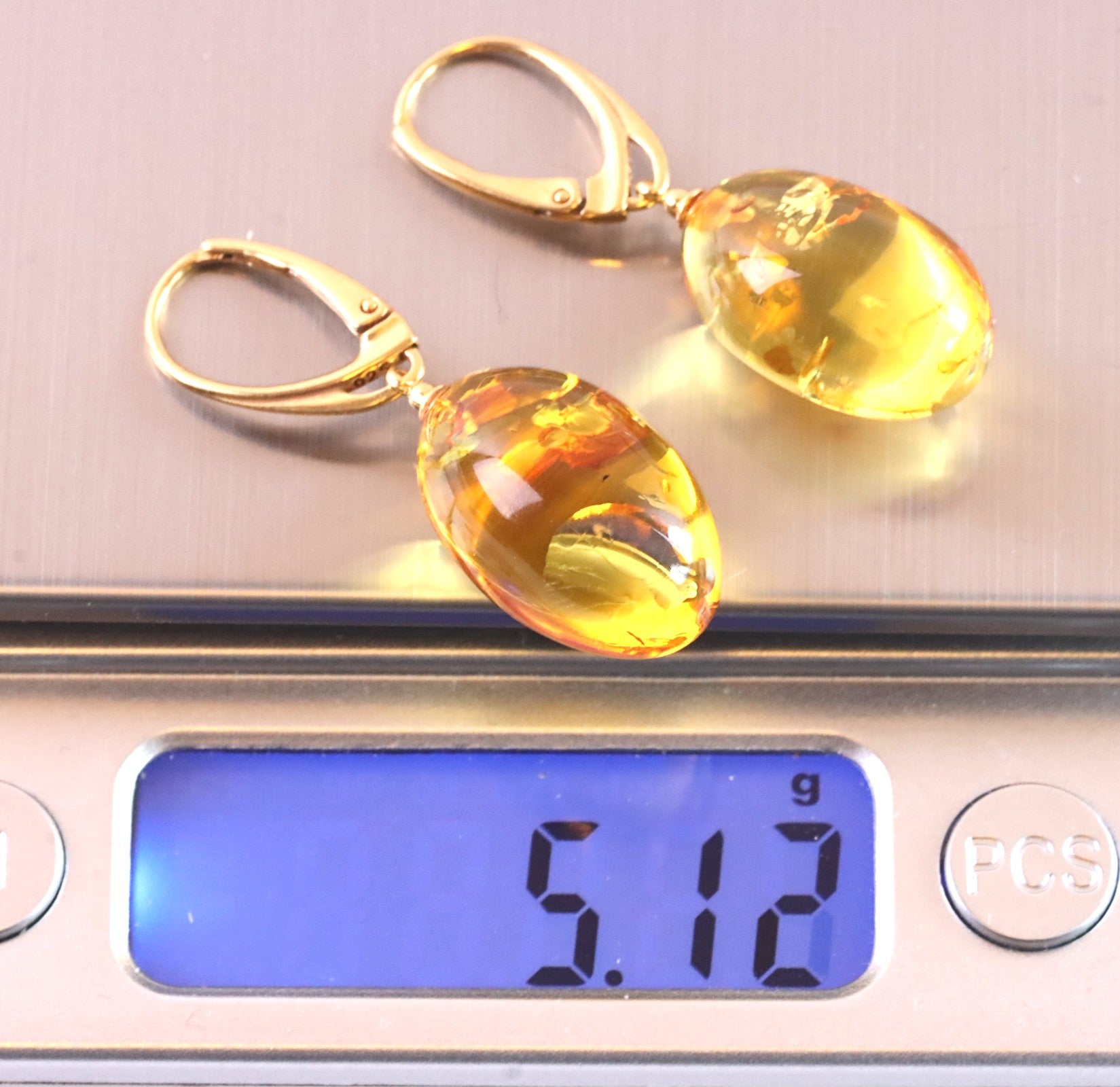 Special Offer Hand Made Baltic Amber Gold Plated Tear Drop Earrings