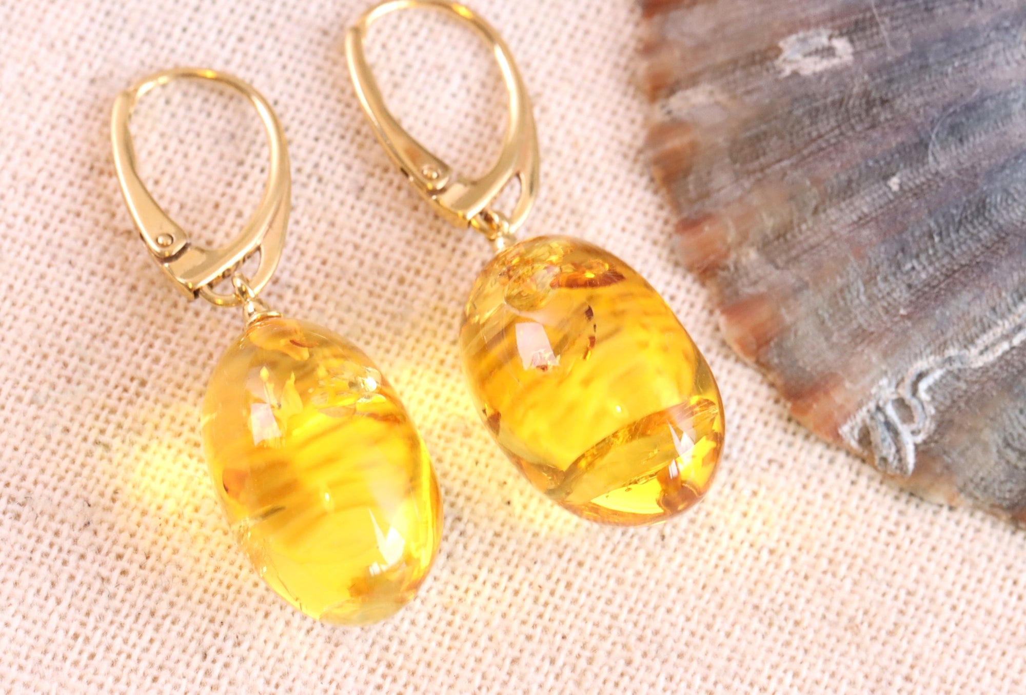 Special Offer Hand Made Baltic Amber Gold Plated Tear Drop Earrings