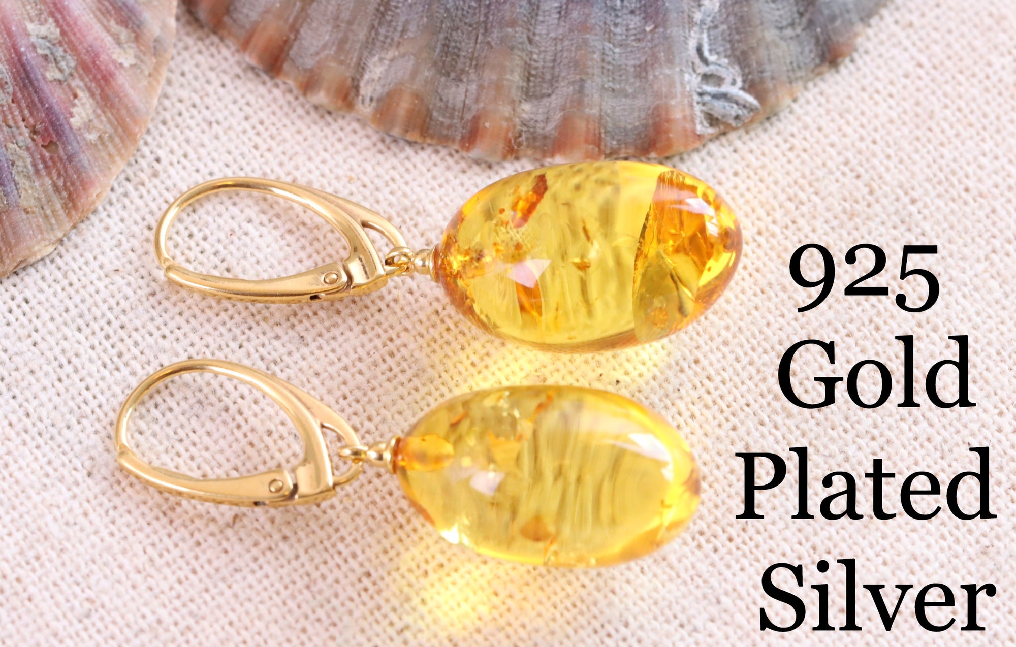 Special Offer Hand Made Baltic Amber Gold Plated Tear Drop Earrings