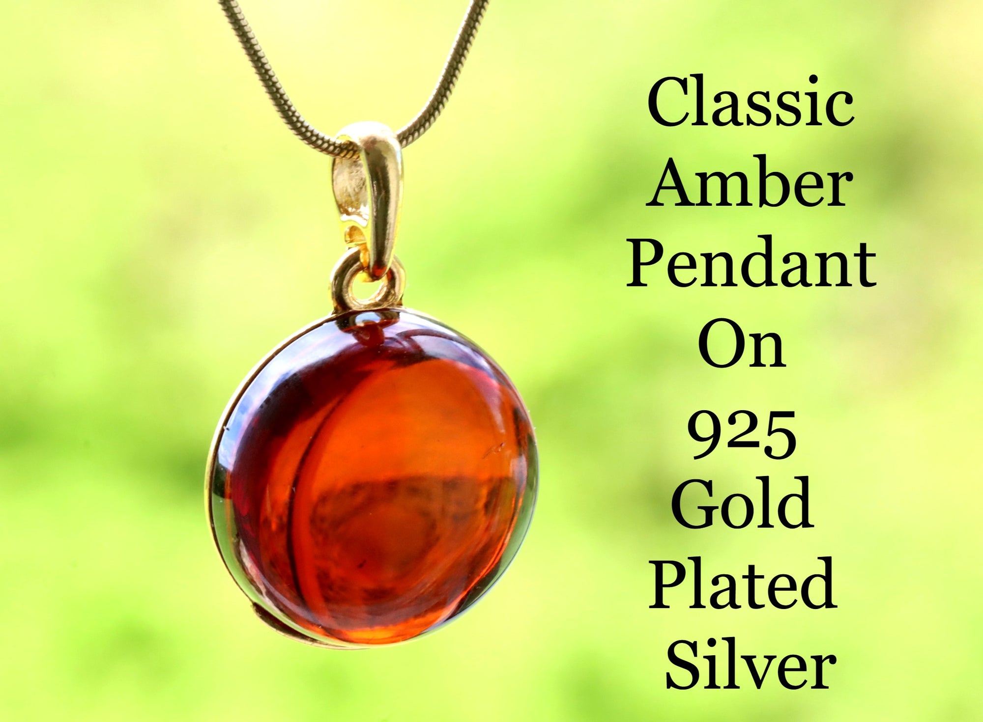 New ! Amber Drop Pendant on 925 Gold Plated Silver