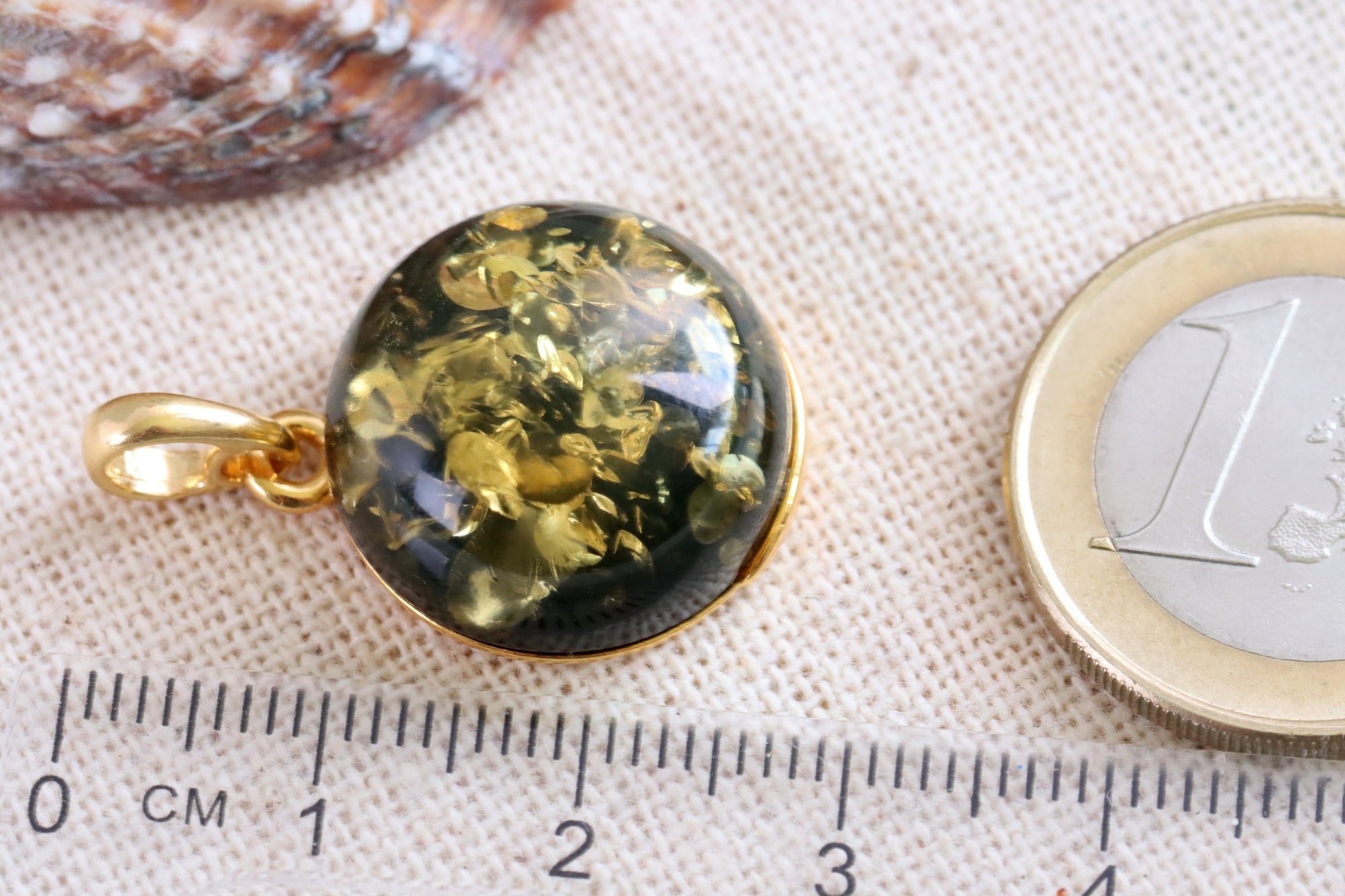 New ! Green Amber Drop Pendant on 925 Gold Plated Silver