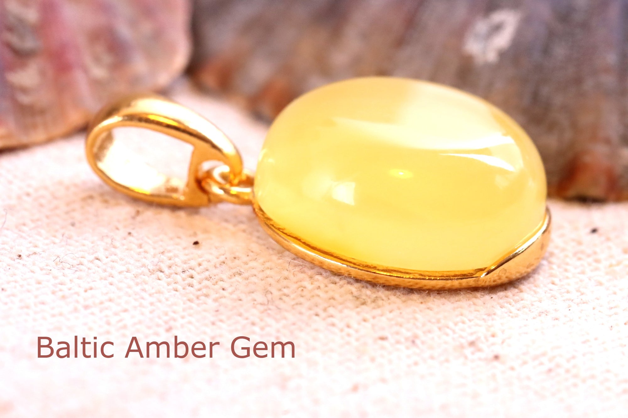 New ! White Amber Drop Pendant on 925 Gold Plated Silver