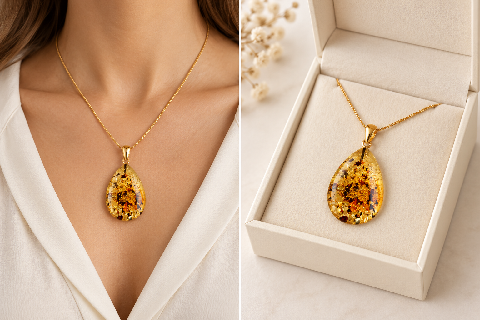 One-of-a-Kind Baltic Amber Drop Pendant on Gold Plated Sterling Silver