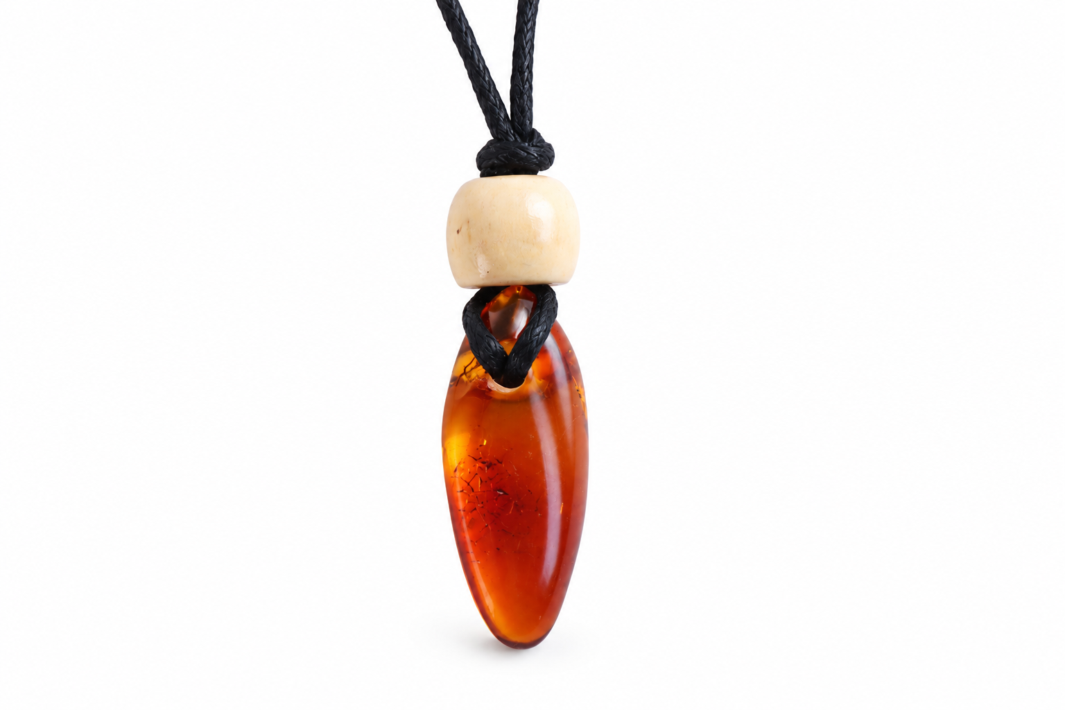 Unique Baltic Amber Amulet with Wooden Bead
