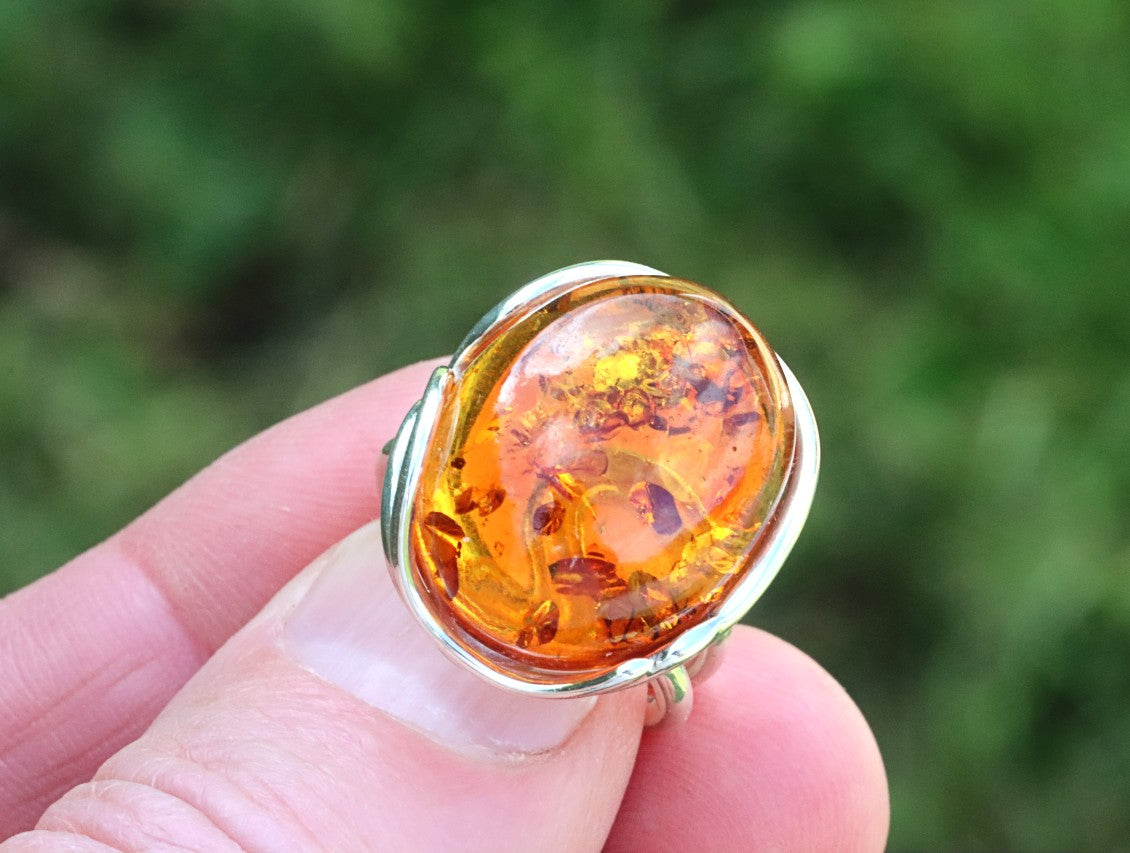 Solid Sterling Silver Honey Amber Ring