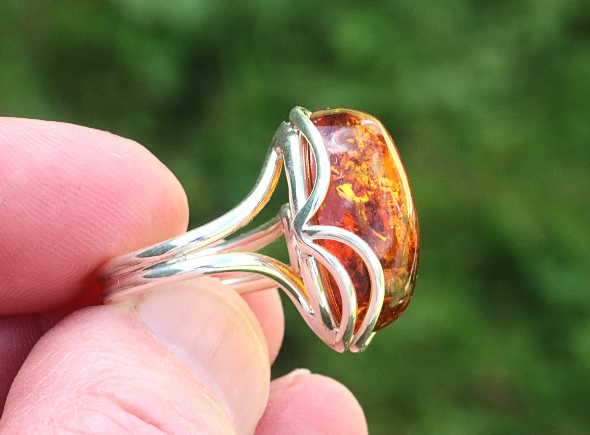 Solid Sterling Silver Honey Amber Ring