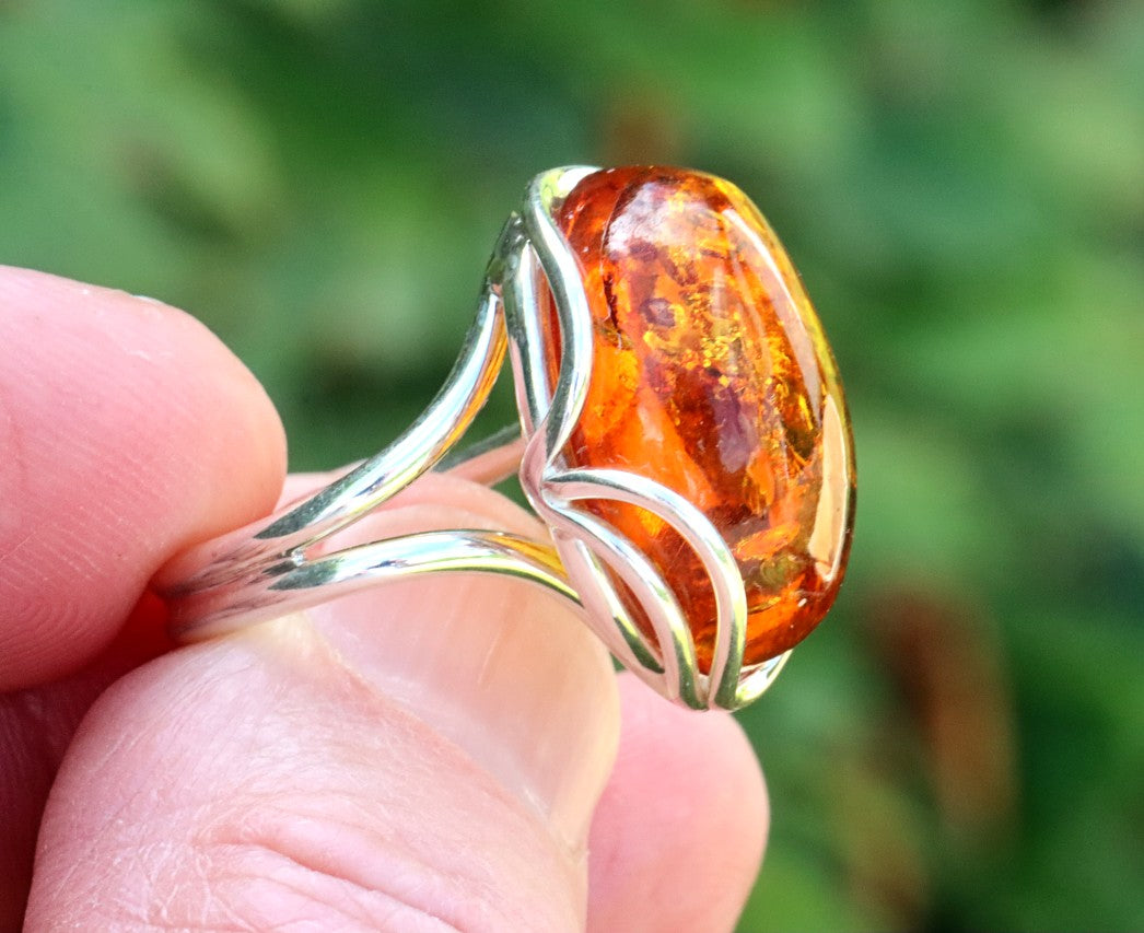 Solid Sterling Silver Honey Amber Ring