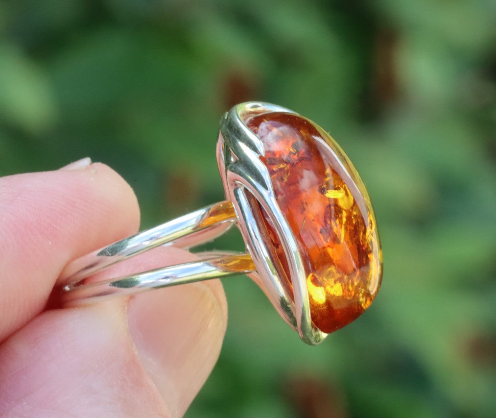 Solid Sterling Silver Honey Amber Ring