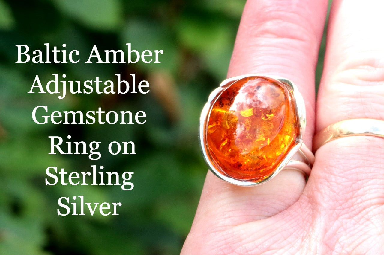 Solid Sterling Silver Honey Amber Ring