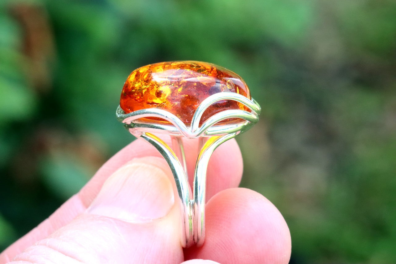 Solid Sterling Silver Honey Amber Ring