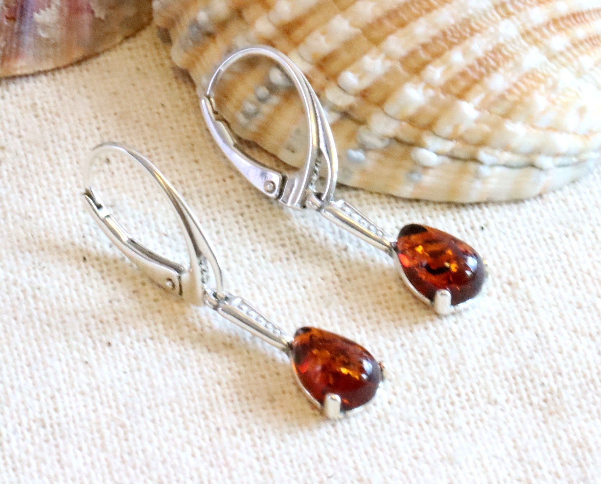 Offer Of The Day Drop Amber Earrings on 925 Sterling Silver