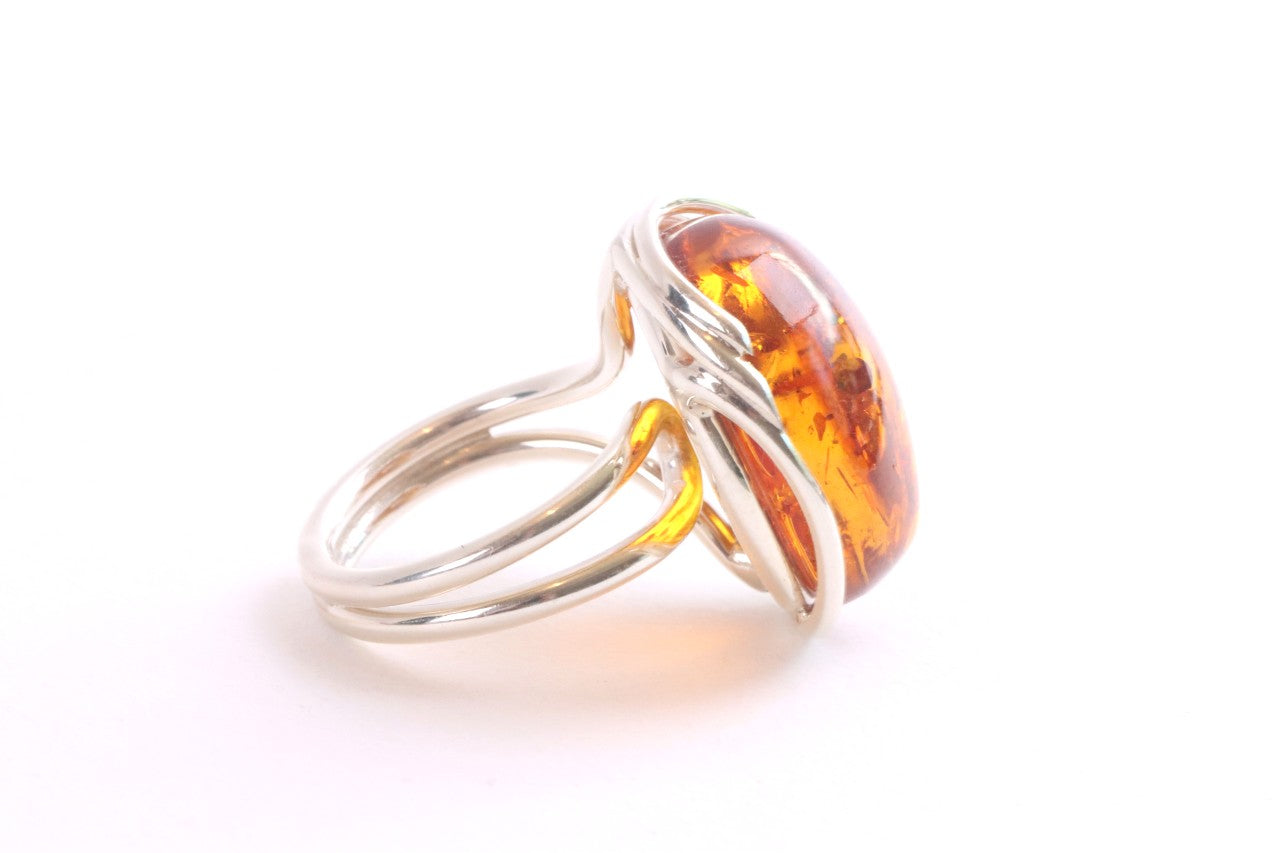 Solid Sterling Silver Honey Amber Ring