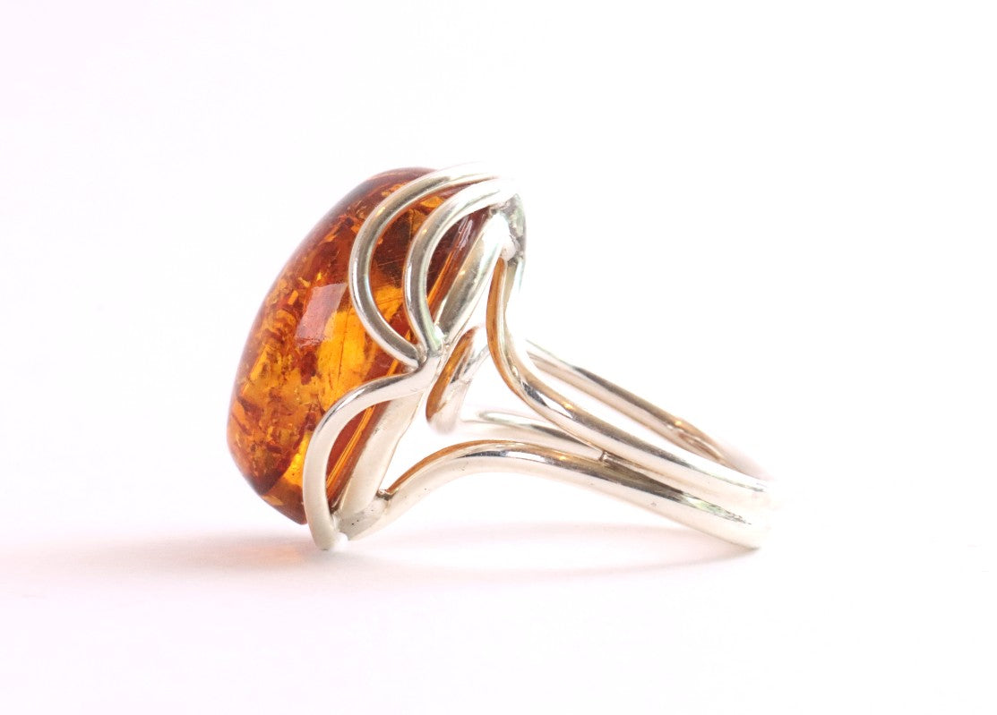 Solid Sterling Silver Honey Amber Ring