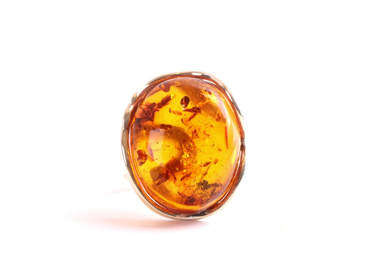 Solid Sterling Silver Honey Amber Ring