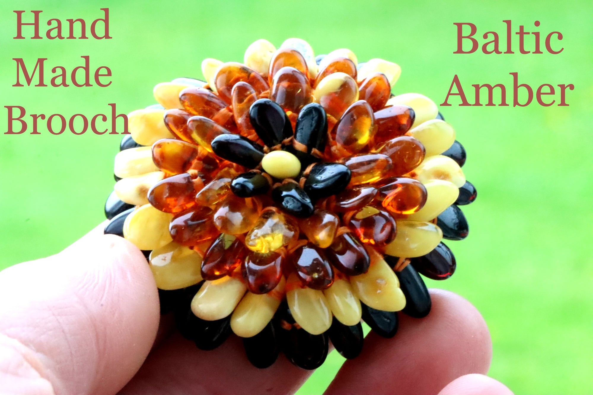 Handmade Flower Amber Brooch