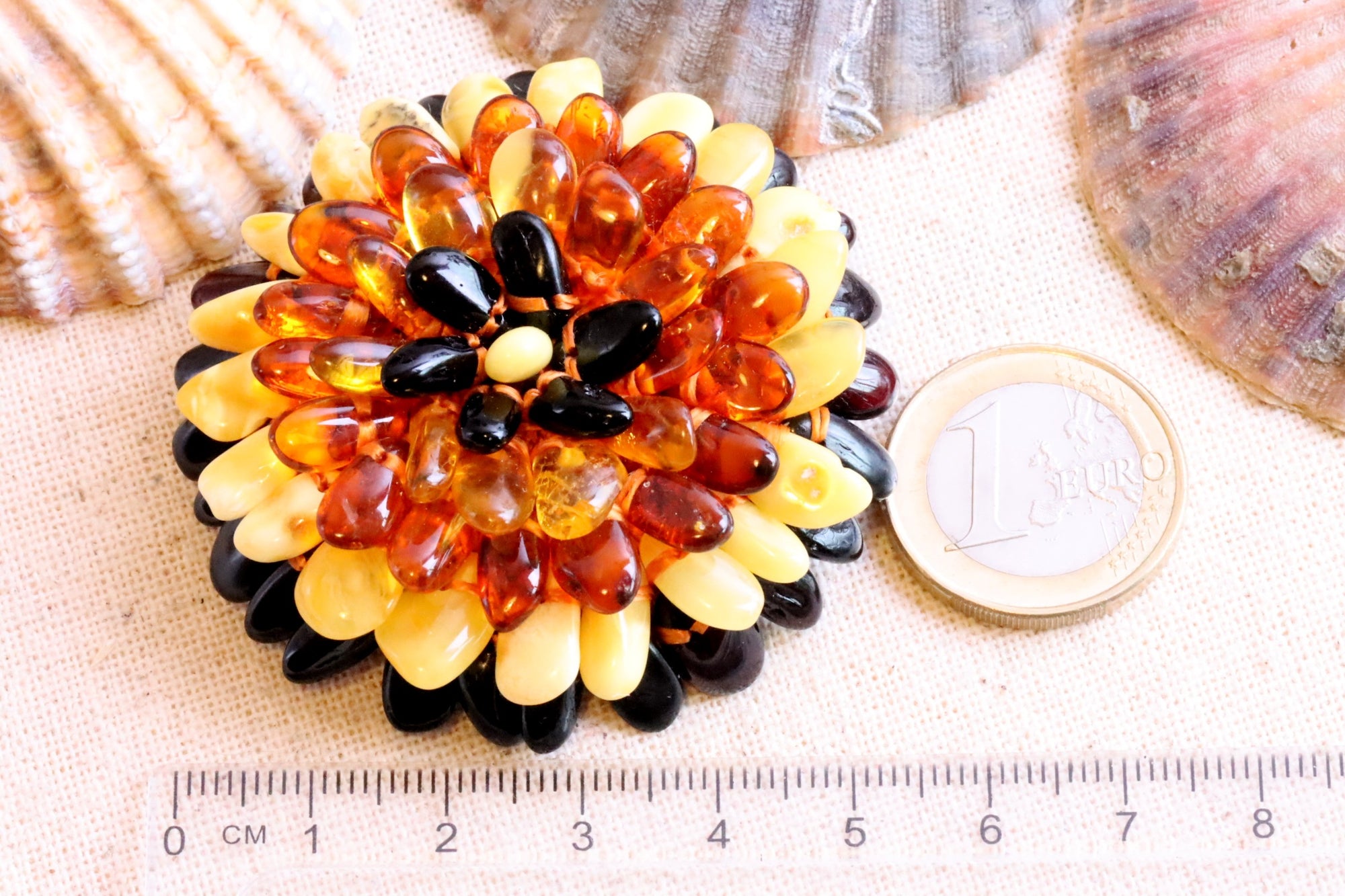 Handmade Flower Amber Brooch