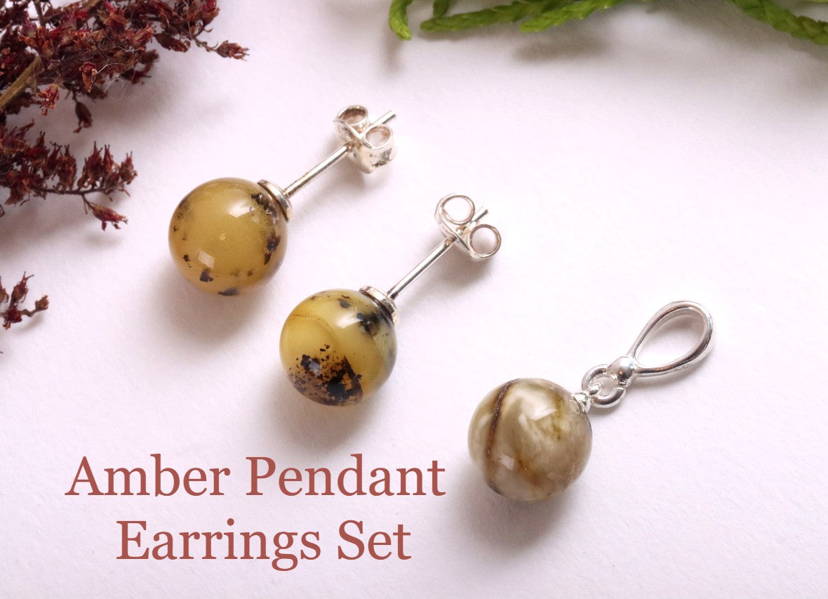 Amber Pendant and Earrings Set