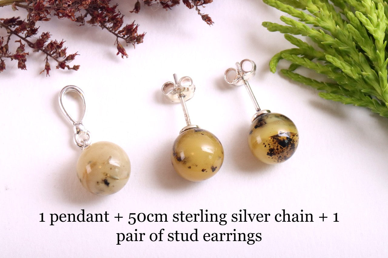 Amber Pendant and Earrings Set