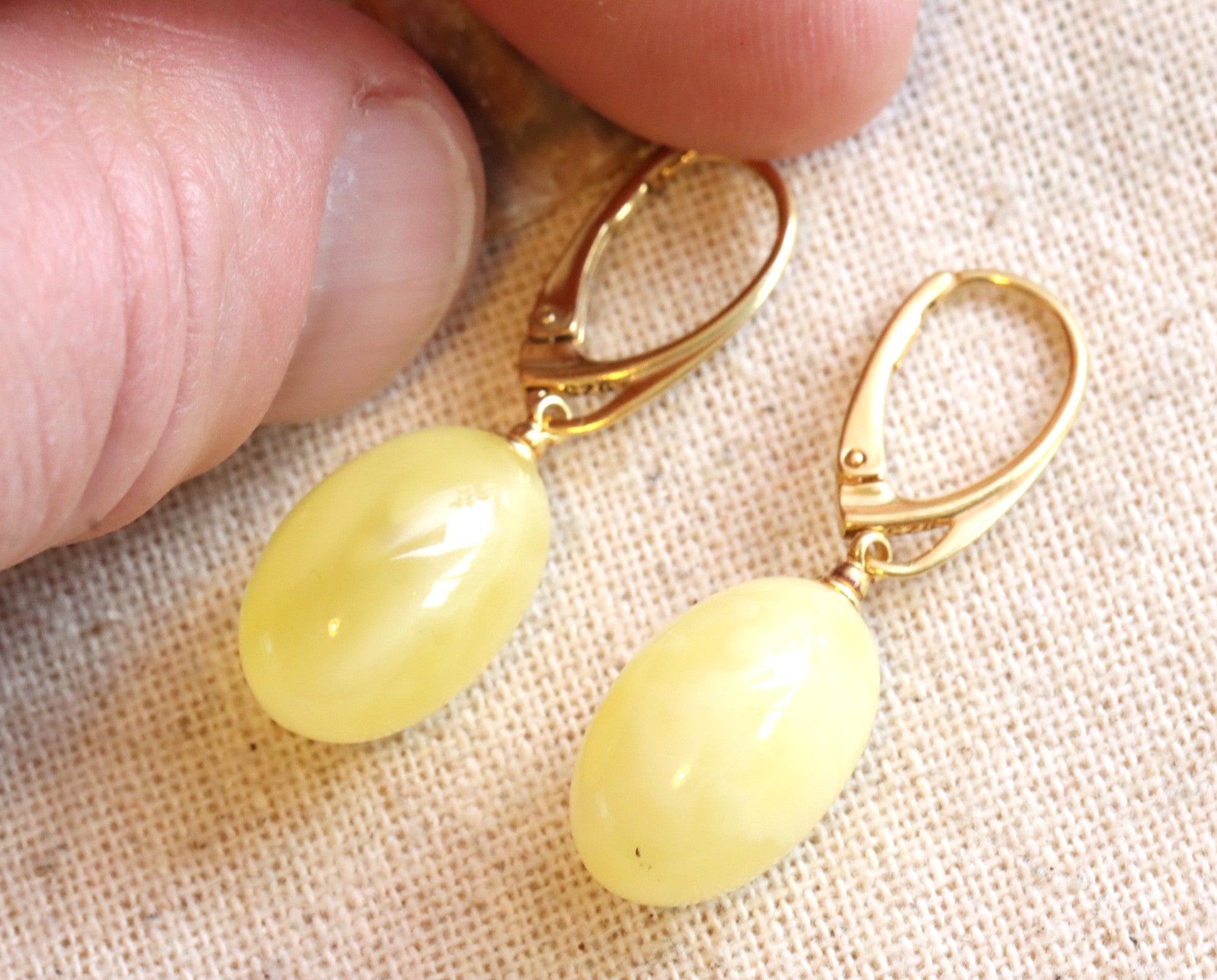 Gold White Amber Teardrops - Only One Set