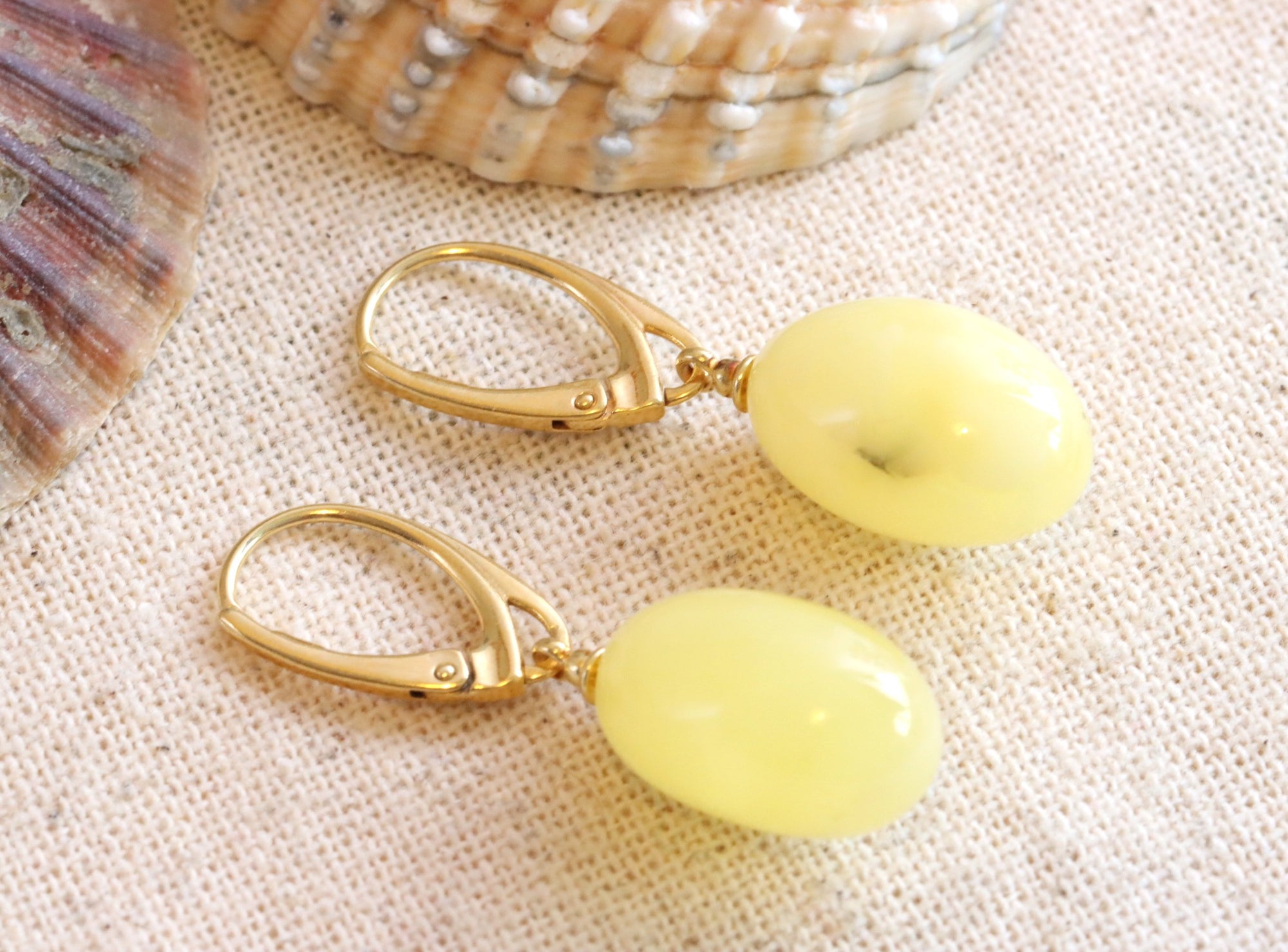 Gold White Amber Teardrops - Only One Set