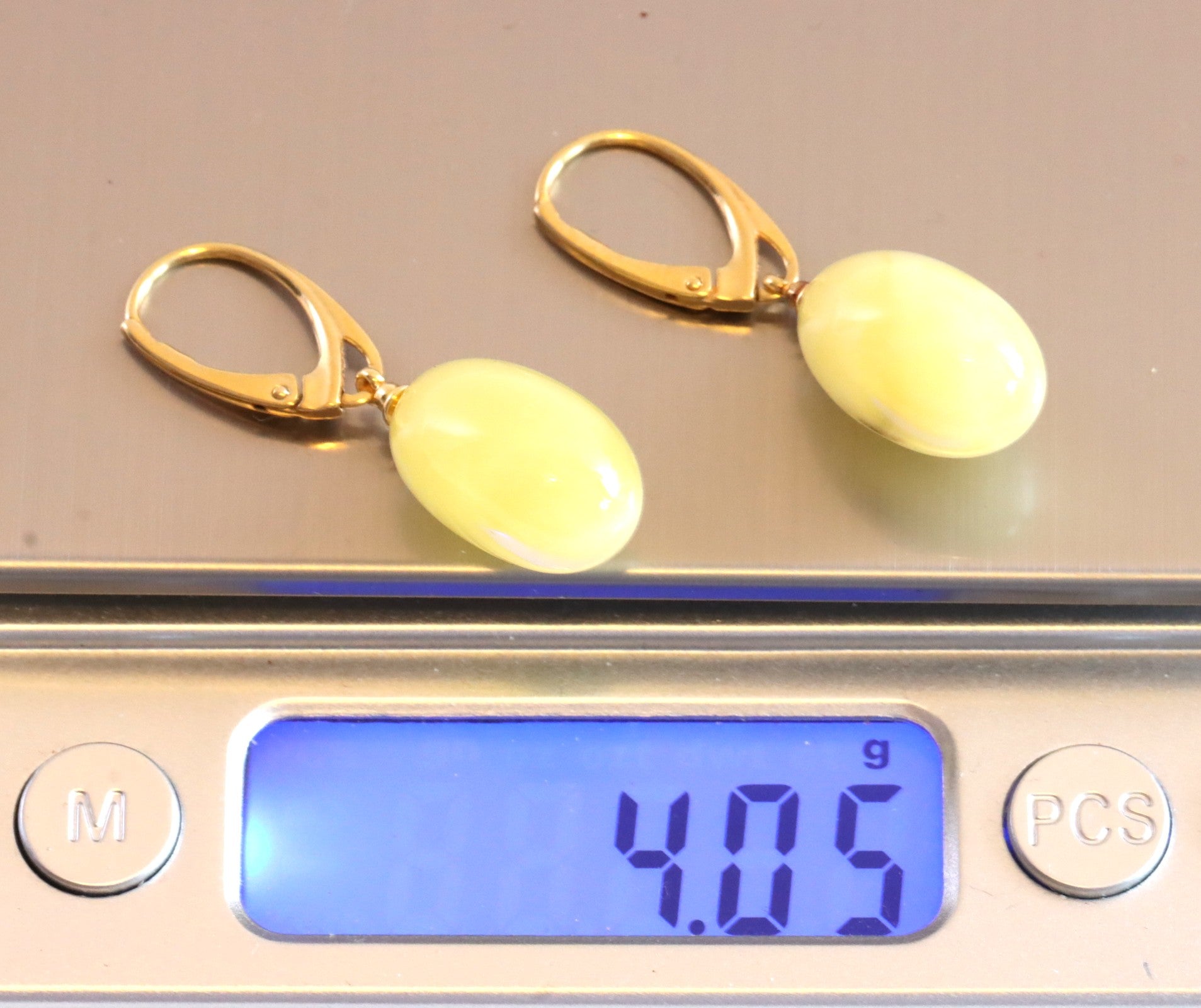 Gold White Amber Teardrops - Only One Set