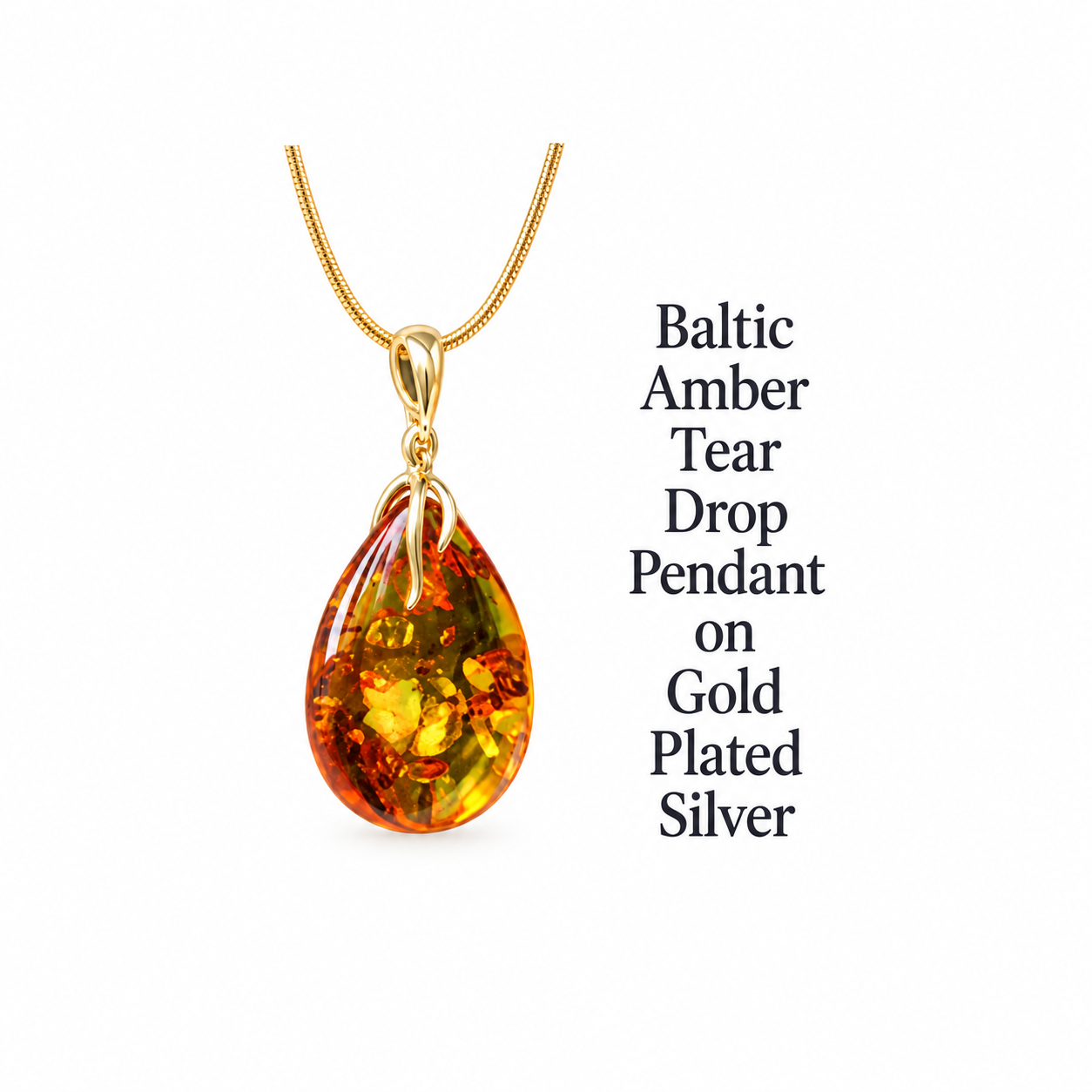 Radiant Baltic Amber Teardrop Pendant on Gold-Plated Silver Christmas Gift