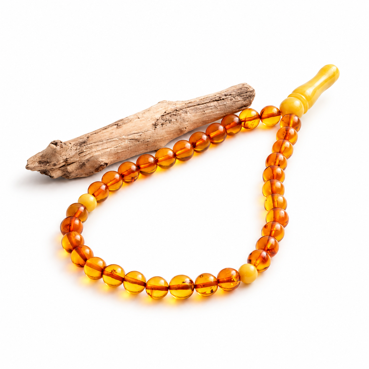 Baltic Amber Mala Prayer Beads | 33 Bead Buddhist Rosary | Butterscotch Amber Accents