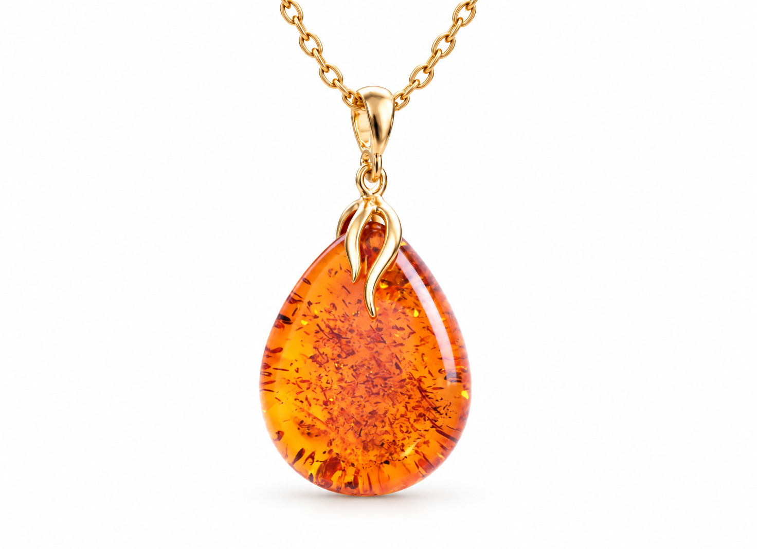 Radiant Baltic Amber Teardrop Pendant on Gold-Plated Silver