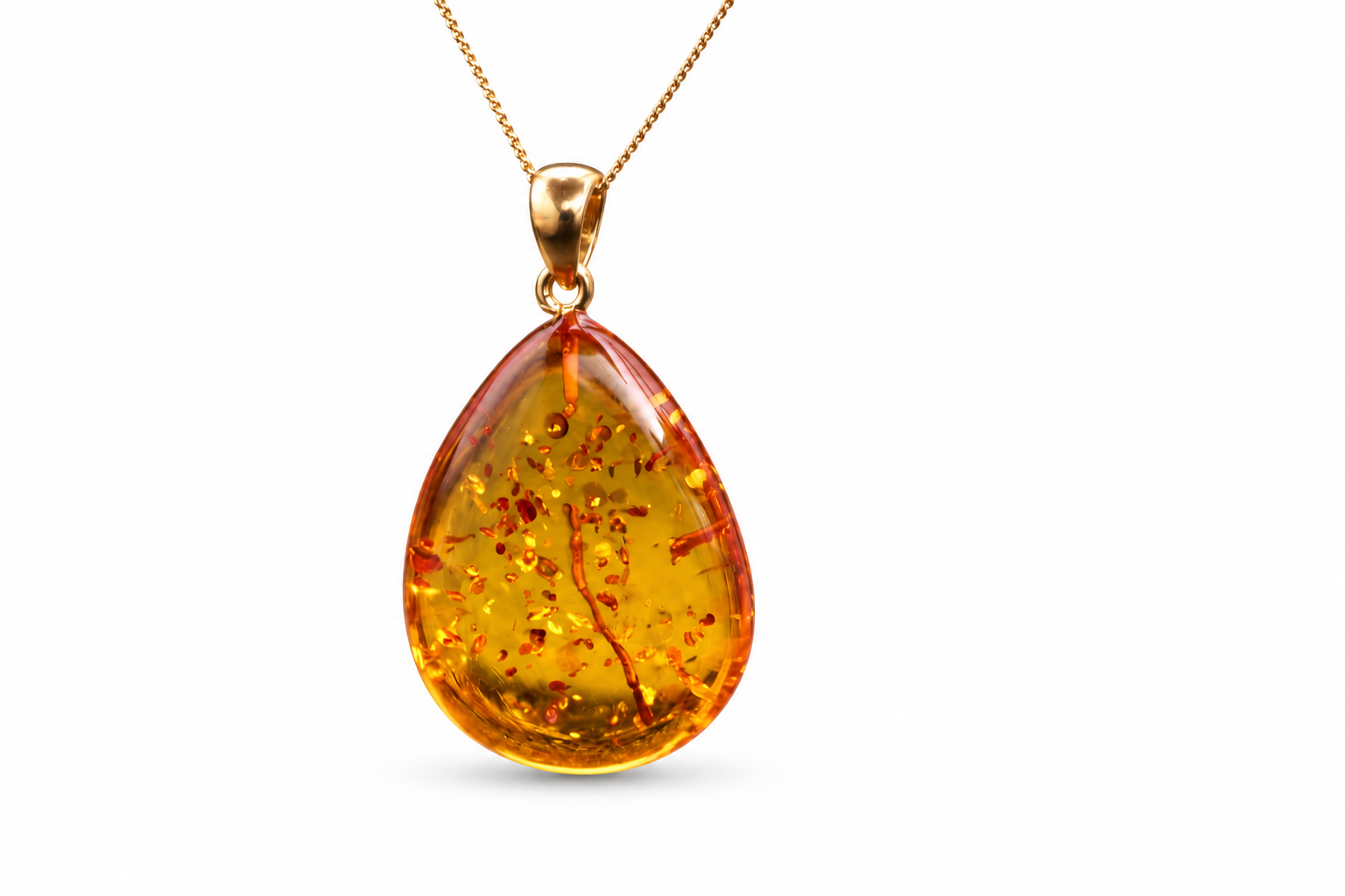 Classic Large Tear Drop Baltic Amber Pendant on Gold Plated Sterling Silver